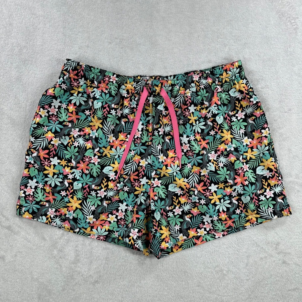 Chubbies Swim Trunks Mens XL Black Floral Toucan Tropical 4" Vacation Summer